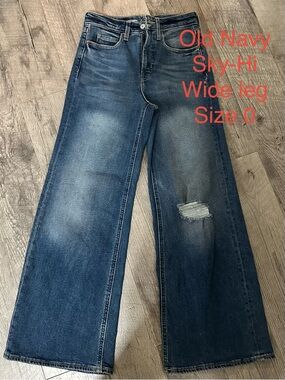 Old Navy Wide-Leg Distressed Jeans - Blue